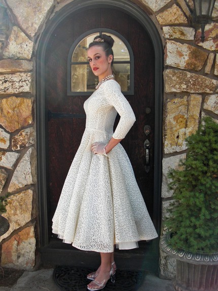 1950s tea length wedding gown